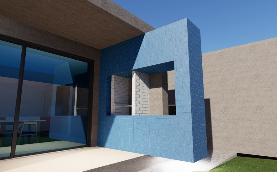 Ampliação da Casa Azevedo — detalhe do elemento azul e da zona de apoio exterior