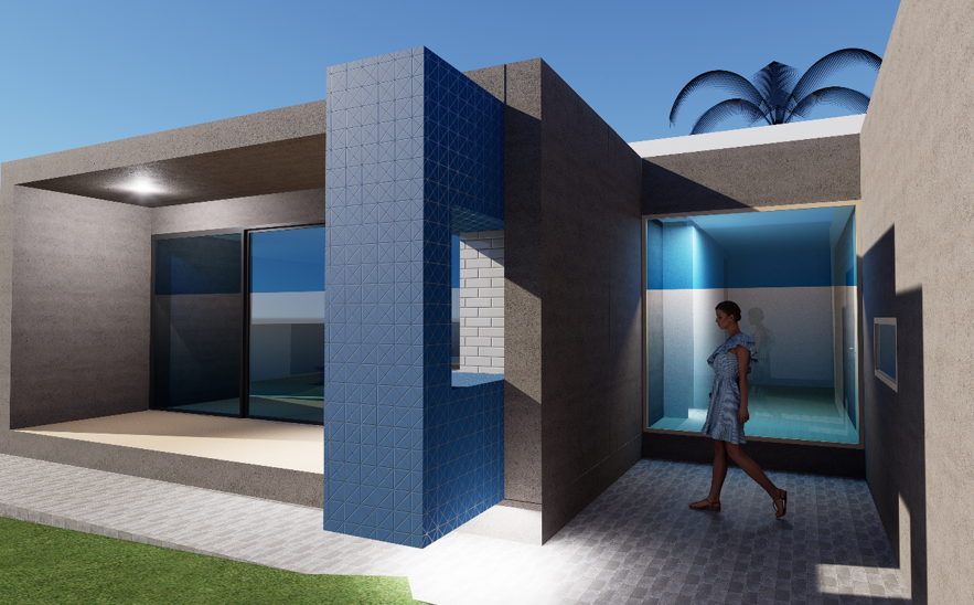 Ampliação da Casa Azevedo — novo volume, pátio e elemento azul