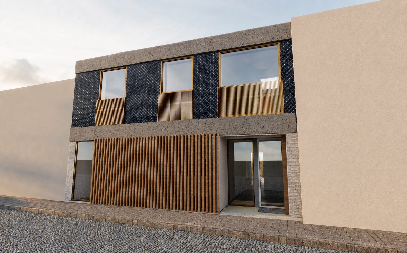 Habitação 1+1 — proposta fotorrealista para a fachada principal na Foz do Douro
